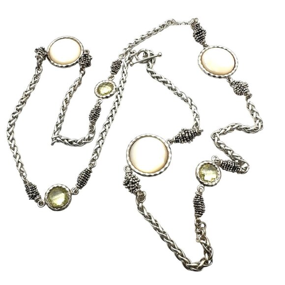 Michael Dawkins Sterling Silver Pearl Toggle Clasp Necklace 34 Inch 77 Grams - Picture 1 of 4